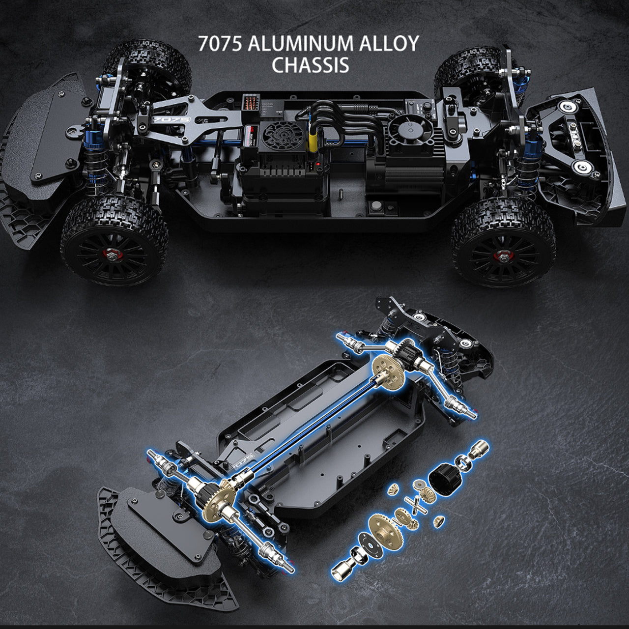 MJX 10304 - 7075-Aluminium-Chassis und Metallgetriebe im Detail