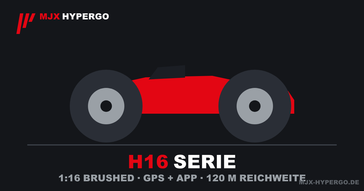 Stilisierte Seitenansicht der MJX Hyper Go H16-Serie: 1:16 Monster Truck mit GPS und App-Anbindung